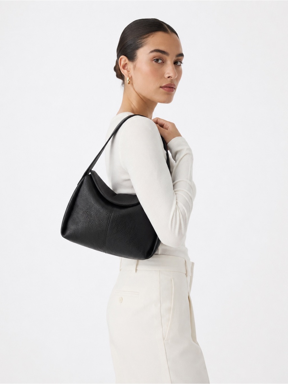 Banana Republic Black Pebbled Faux Leather Crescent Soft Hobo Shoulder Bag